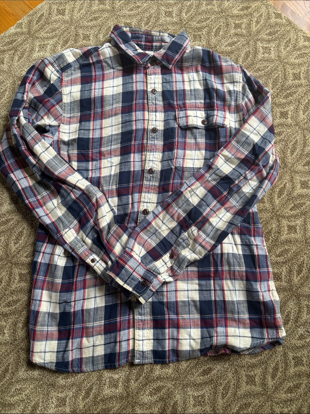 GAP Men's Plaid Button-Down Shirt in Navy, White & Red